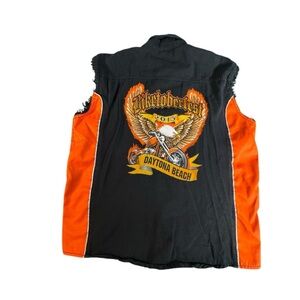 Biketoberfest 2015 Sleeveless Shirt Large Black Orange Daytona Beach Biker USA